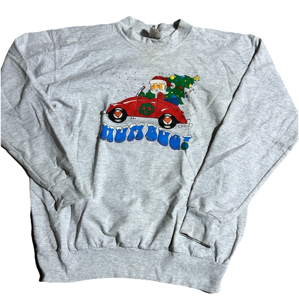 Vintage‎ Christmas Sweatshirt Car Graphic Humbug Santa Ugly Xmas Women's L